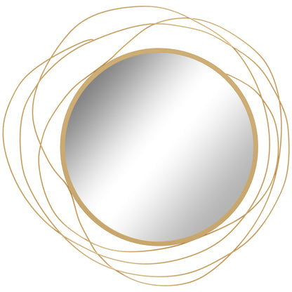 HOMCOM Abstract Metal Wire Wall Mirror, with Accessories - Gold Tone 