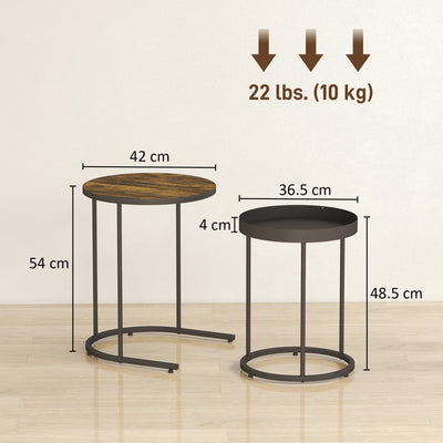 HOMCOM Set of Two Industrial Nesting Tables - Brown/Black 