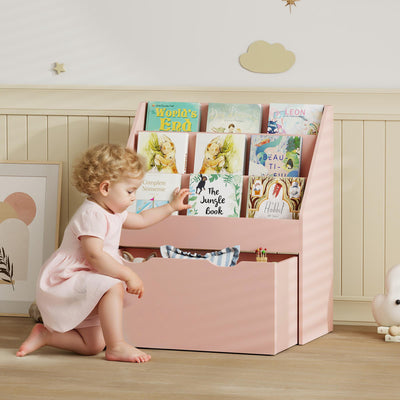 AIYAPLAY Bookcase for Kids with Shelves, Drawer, Bookcase for Bedroom, Playroom, Pink 