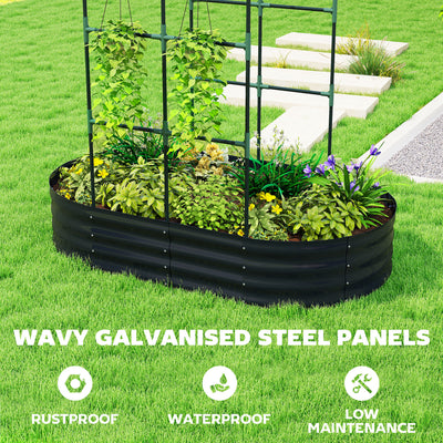 Outsunny Galvanised Raised Garden Bed with Arched Trellis, 5 x 3 x 6ft Metal Raised Bed for Garden with Open Bottom, Dark Grey 