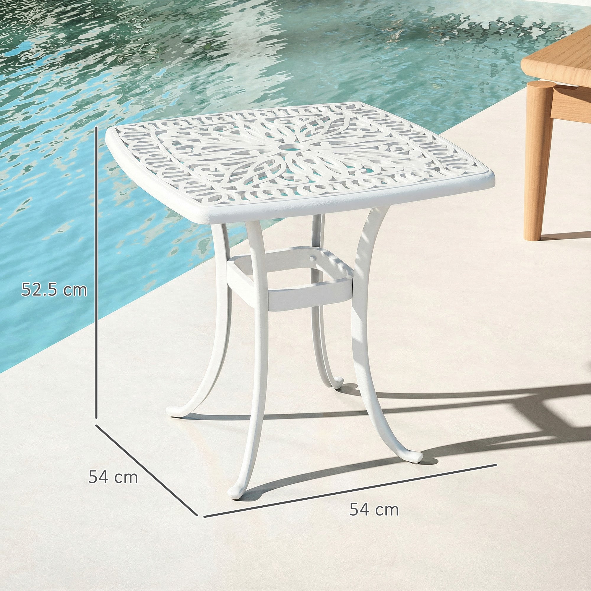 Outsunny Outdoor Garden Table with 38mm Dia. Umbrella Hole, Cast Aluminium Patio End Table with Anti-slip Foot Pads for Garden 
