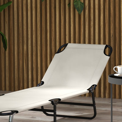 Outsunny Garden Sun Lounger, with Five-Position Back - Cream White 