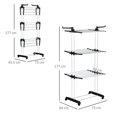 HOMCOM Foldable Clothes Drying Rack, 4-Tier Steel Garment Laundry Rack with Castors for Indoor and Outdoor Use, Black 