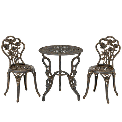 Outsunny Outdoor Bistro Set Vintage Rose Design Patio Furniture Set with Round Table and 2 Chairs Metallic Finish 