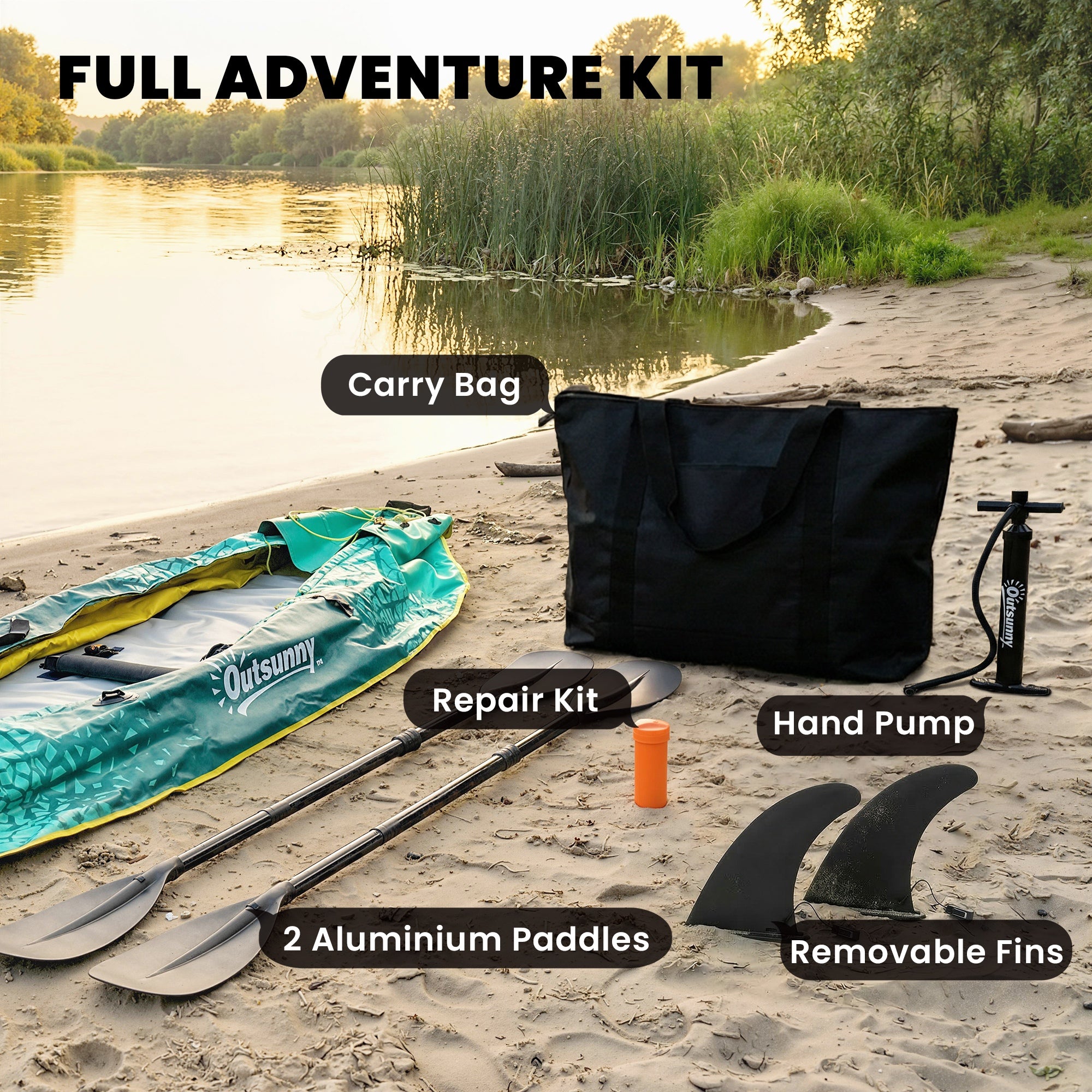 Outsunny 12.5' Inflatable Kayak Set, 2-person Sit on Canoe with Aluminium Oars, Blue and Yellow 