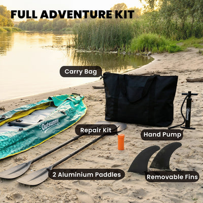 Outsunny 12.5' Inflatable Kayak Set, 2-person Sit on Canoe with Aluminium Oars, Blue and Yellow 