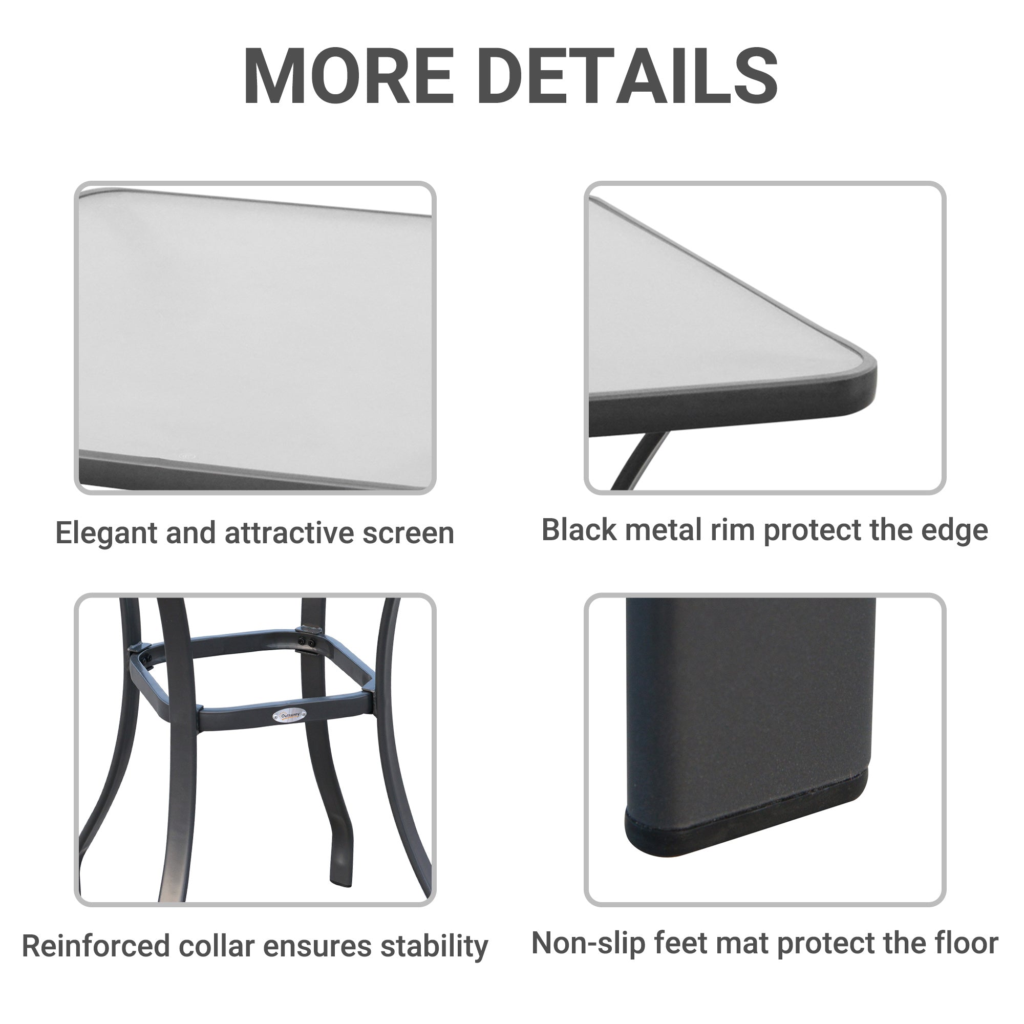 Outsunny Square Garden Table, Outdoor Coffee Table with Tempered Glass Top, Bar Bistro Dining Table, Metal Frame for Patio, Balcony, 68.5 x 68.5 x 84cm 