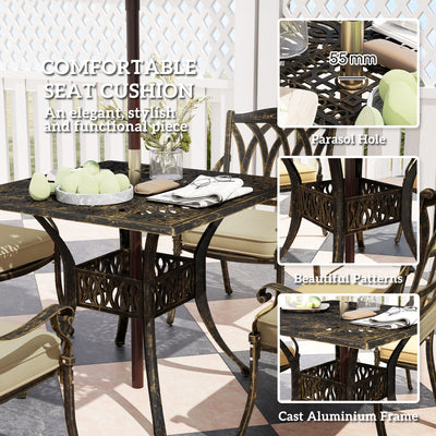 Outsunny Five-Piece Cast Aluminium Garden Dining Set - Bronze Tone 
