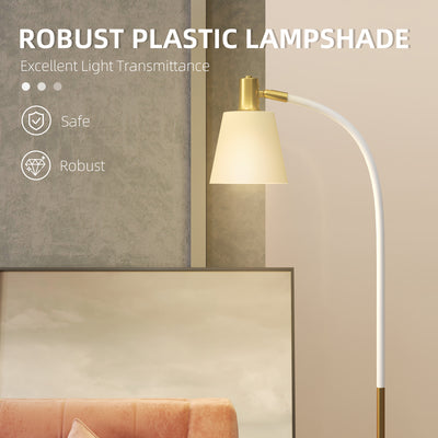 HOMCOM Floor Lamp for Living Room, Spotlight Reading Standing Lamp with Adjustable Height, Rocker on/off Switch, Indoor Task Lighting for Bedroom, Office,  White (Bulb not Included) 