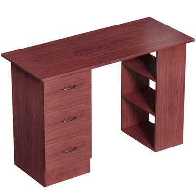 HOMCOM Computer Desk, Writing Table, PC Workstation with 3 Storage Shelves and Drawers, Handle, for Home Office, Walnut Brown 