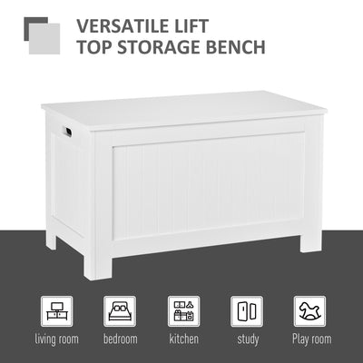 HOMCOM Lift Top Storage Chest Toy Box Organizer with Lid and Safety Hinges for Bedroom Entryway Living Room - White 
