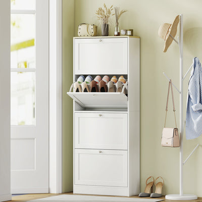 HOMCOM Modern Compact Four-Drawer Shoe Storage Cabinet - White 