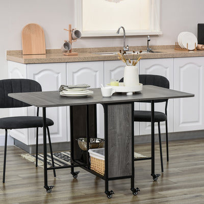 HOMCOM Six-Person Drop Leaf Dining Table - Grey/Black 