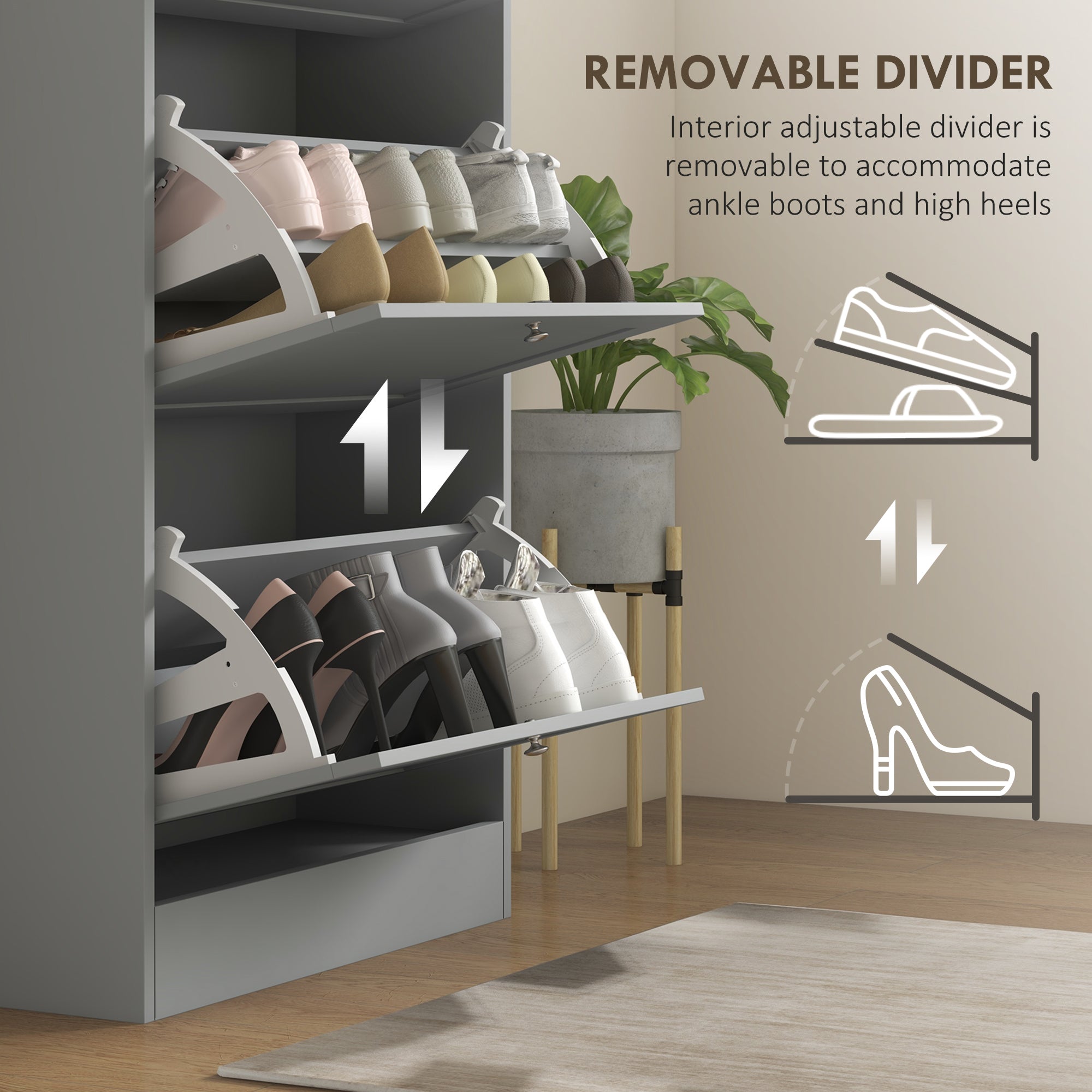 HOMCOM Modern Compact Three-Drawer Shoe Storage Cabinet - Grey