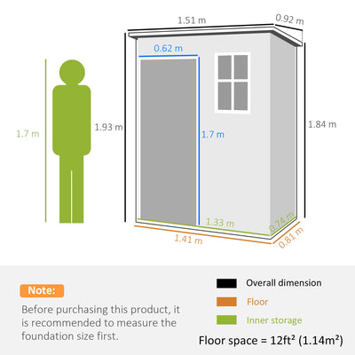 Outsunny 5' x 3' Garden Shed with Floor, Outdoor Storage Shed with Lockable Door, Window and Vent for Garden, Patio, Grey 