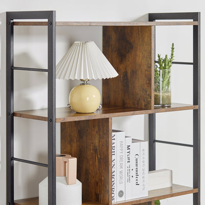 HOMCOM Industrial Storage Unit, 5 Tiers Bookcase with Open Compartments for Office Living Room, Bedroom, Rustic Brown and Black 