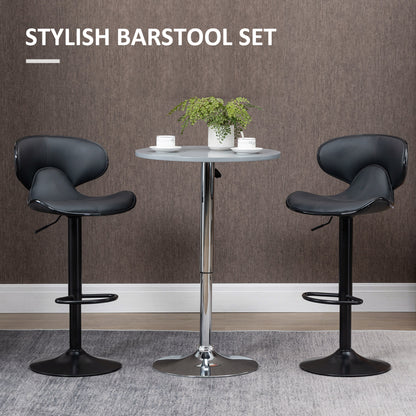 HOMCOM Adjustable Swivel Bar Stools Set of 2, Barstools with Footrest and Backrest, Steel Frame Gas Lift, for Kitchen Counter Dining Room, Grey