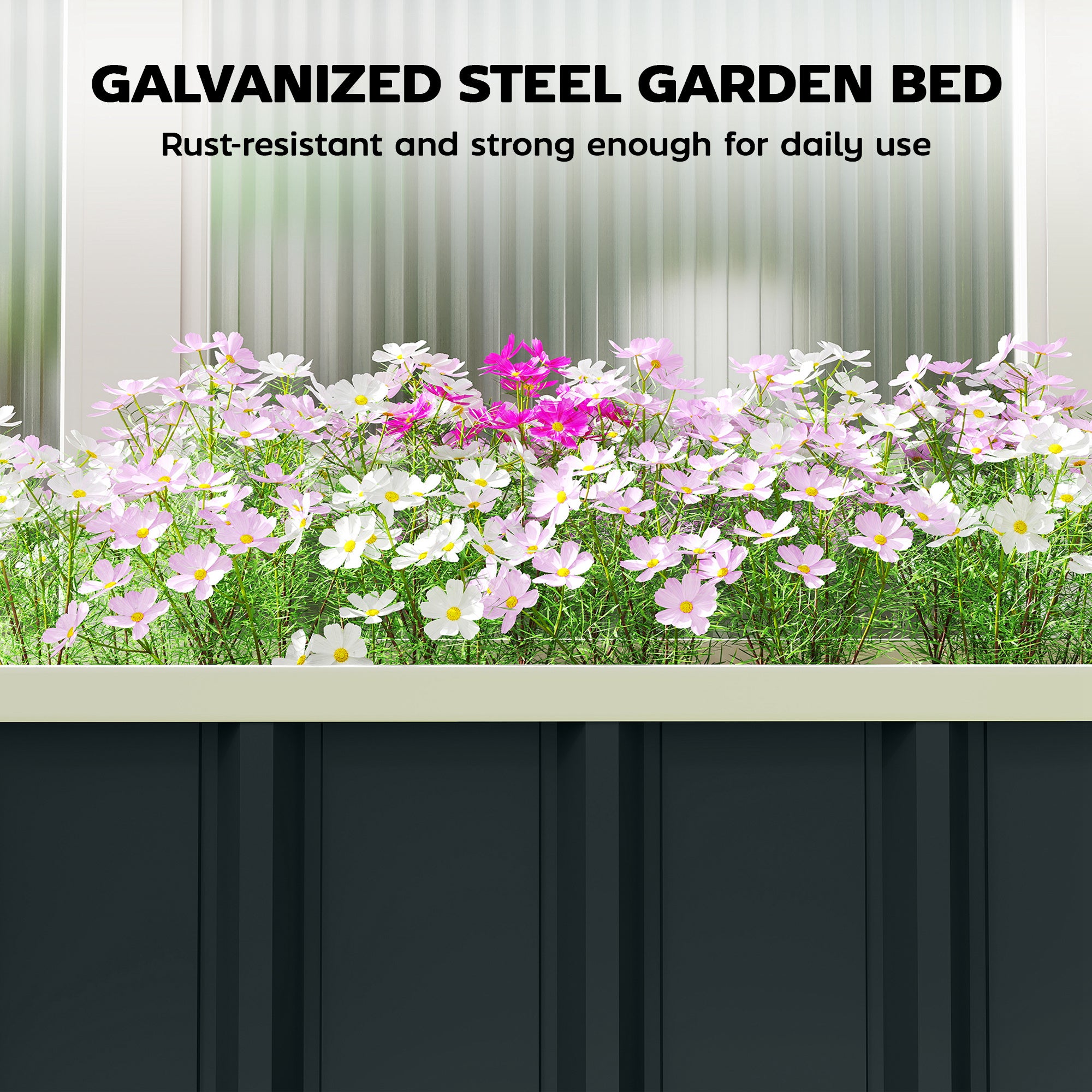 Outsunny Galvanised Raised Garden Bed, 4.5 x 2 x 1 ft Metal Planter with Gloves and Folded Edging, Dark Grey 
