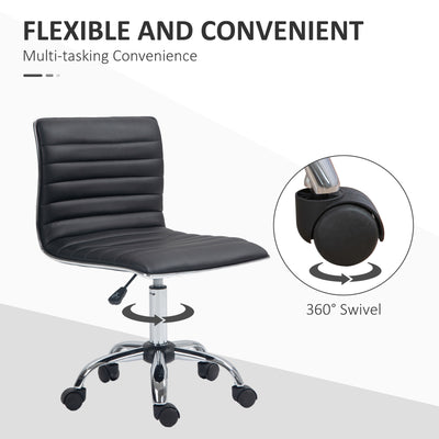 HOMCOM Adjustable Swivel Office Chair with Armless Mid-Back in PU Leather and Chrome Base - Black 