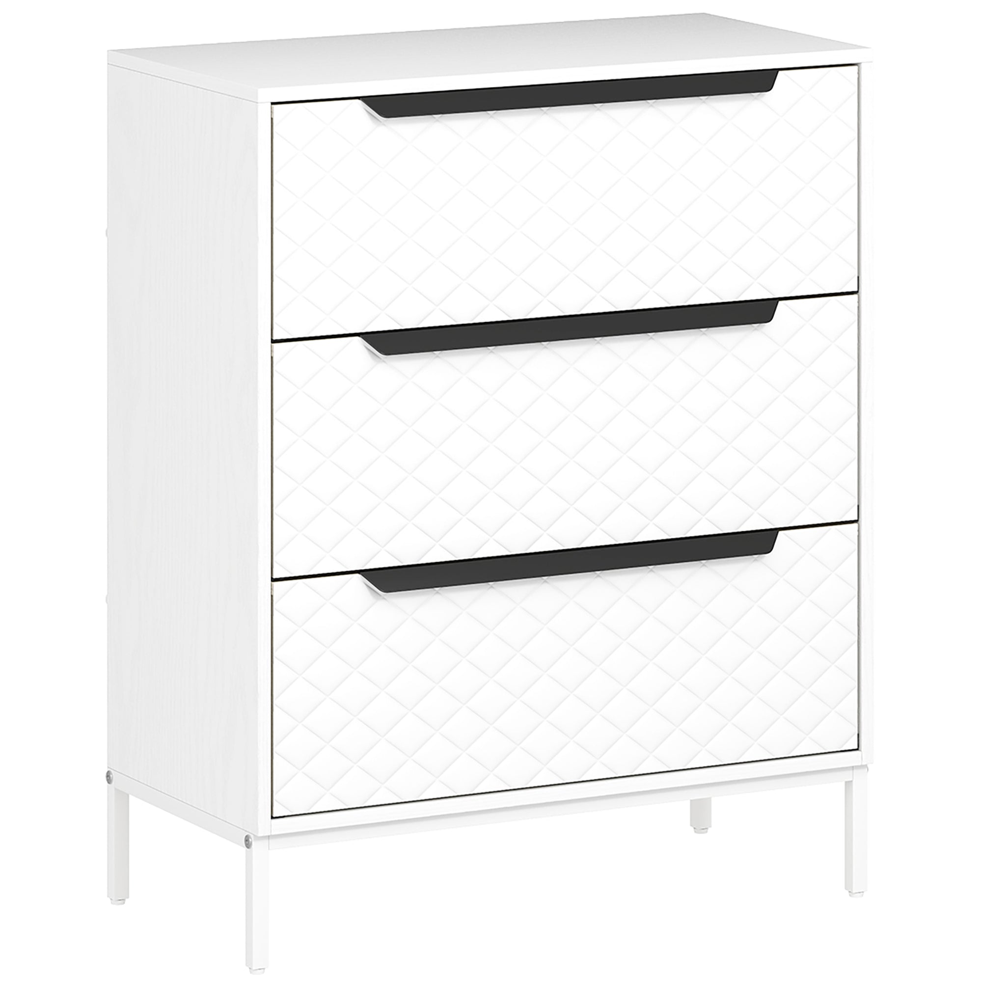 HOMCOM Chest of Drawers, Dresser with 3 Fabric Drawers and Aluminium Handles - White 