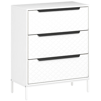 HOMCOM Chest of Drawers, Dresser with 3 Fabric Drawers and Aluminium Handles - White 