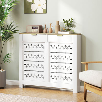 HOMCOM 108 x 19 cm Minimal Radiator Cover, with 2 Drawers - White 