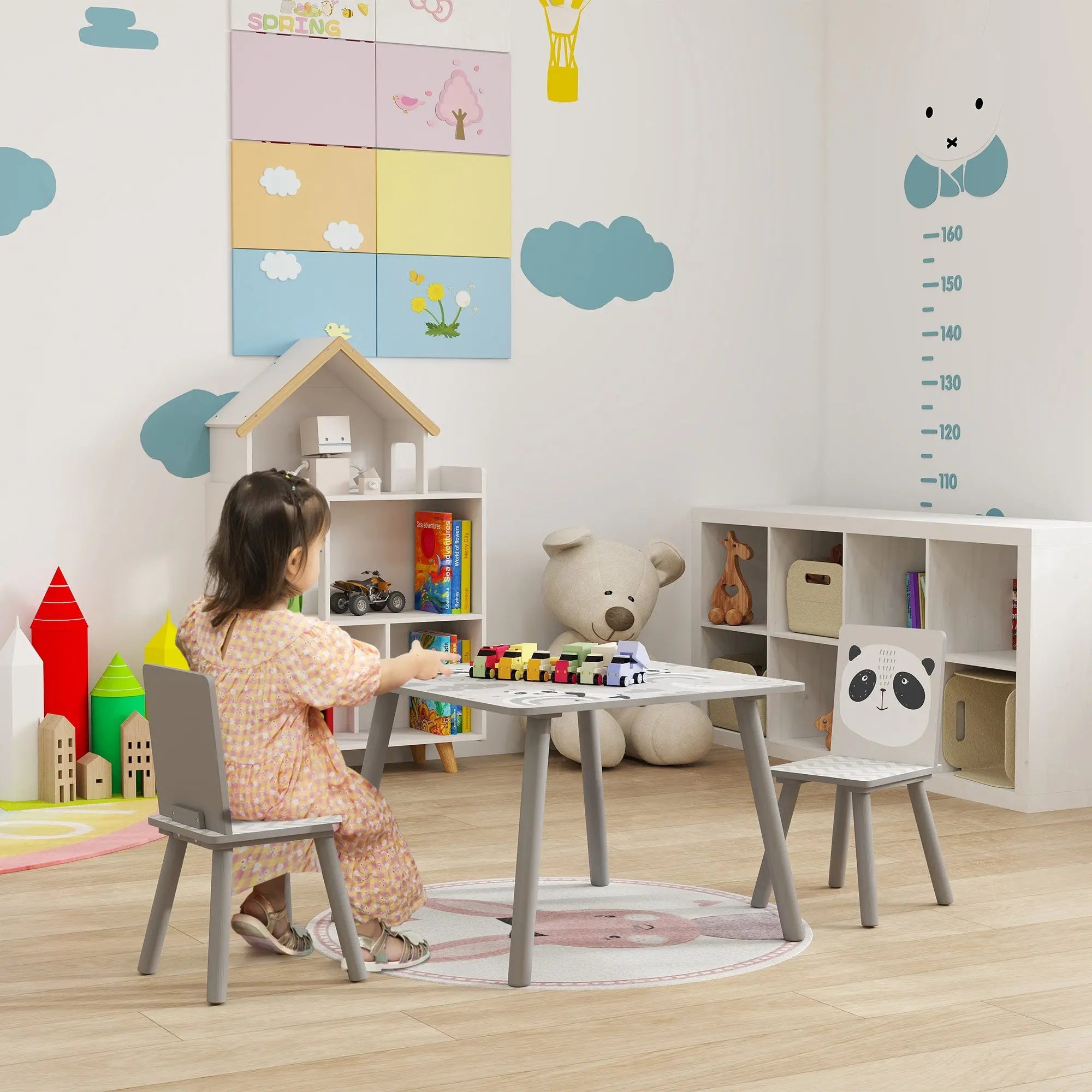 ZONEKIZ Kids Table and Chair Set, Toddler Table with 2 Chairs, Toddler Furniture Set, for Ages 3-8 Years - Grey 