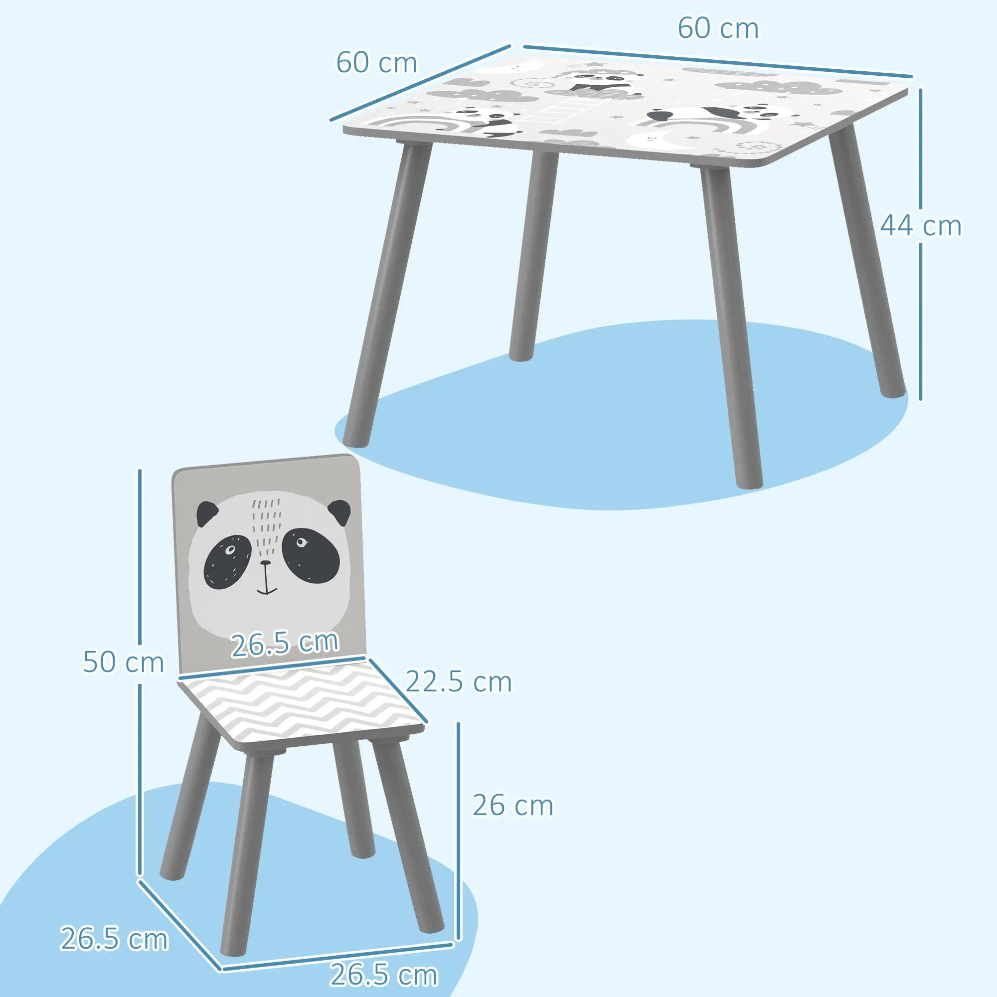 ZONEKIZ Kids Table and Chair Set, Toddler Table with 2 Chairs, Toddler Furniture Set, for Ages 3-8 Years - Grey 