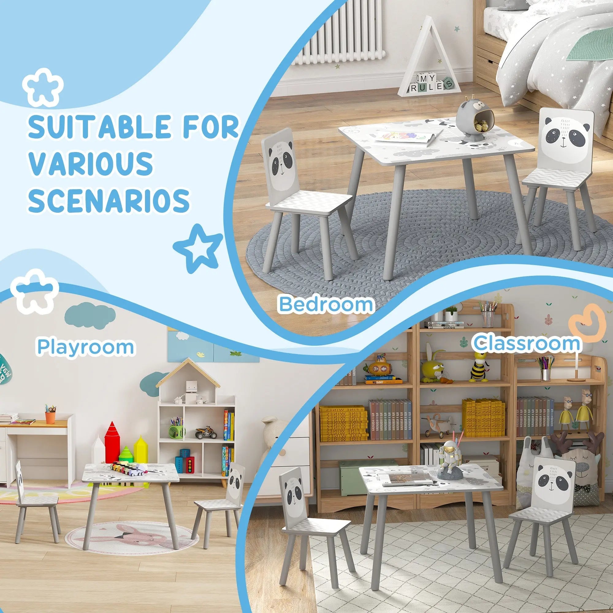 ZONEKIZ Kids Table and Chair Set, Toddler Table with 2 Chairs, Toddler Furniture Set, for Ages 3-8 Years - Grey 