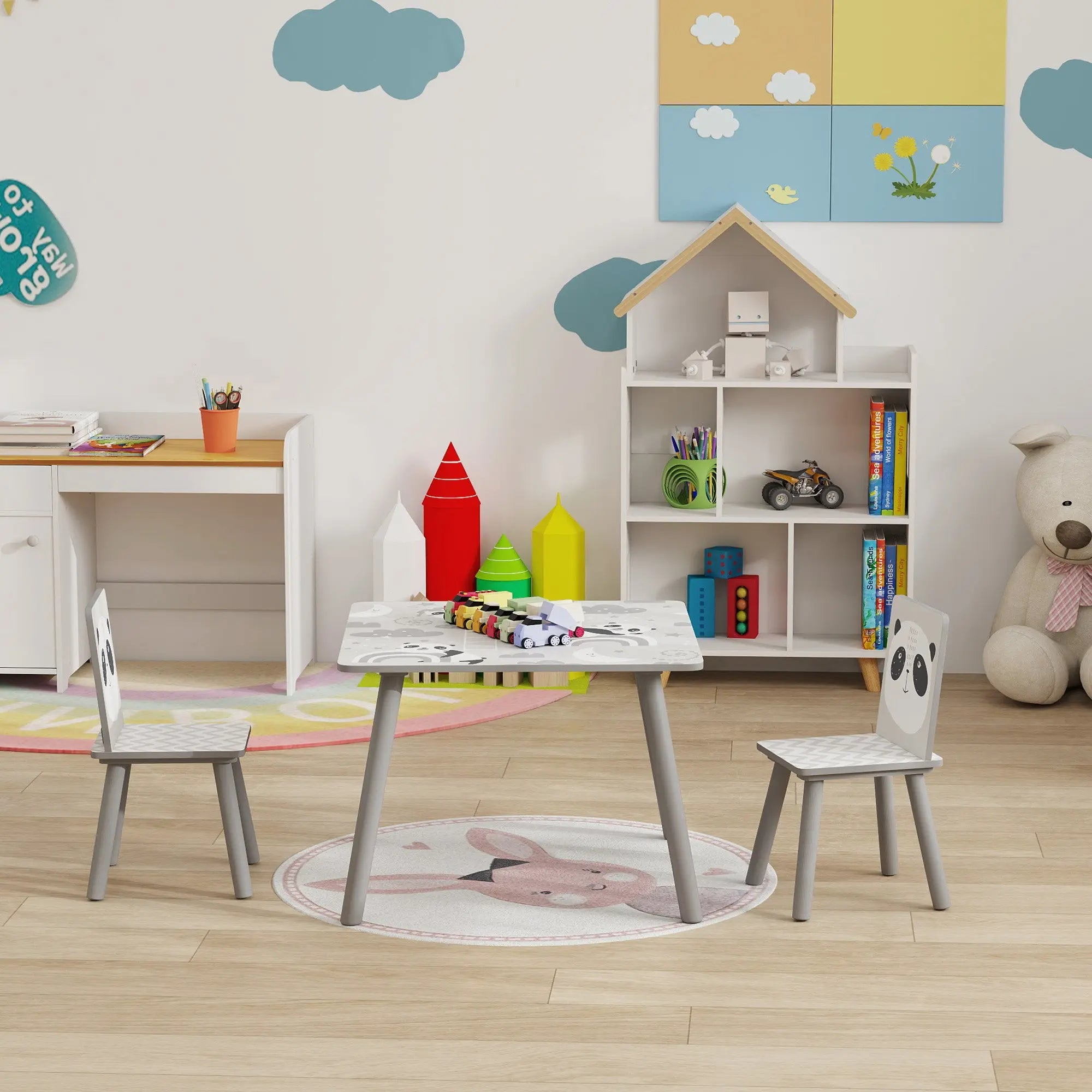 ZONEKIZ Kids Table and Chair Set, Toddler Table with 2 Chairs, Toddler Furniture Set, for Ages 3-8 Years - Grey 