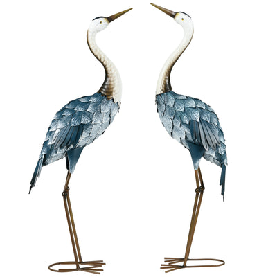 Outsunny Crane Garden Ornaments, 2 PCS Garden Statue Set, Steel Garden Gifts for Patio Pond Landscape Decoration, Multi-Colour 