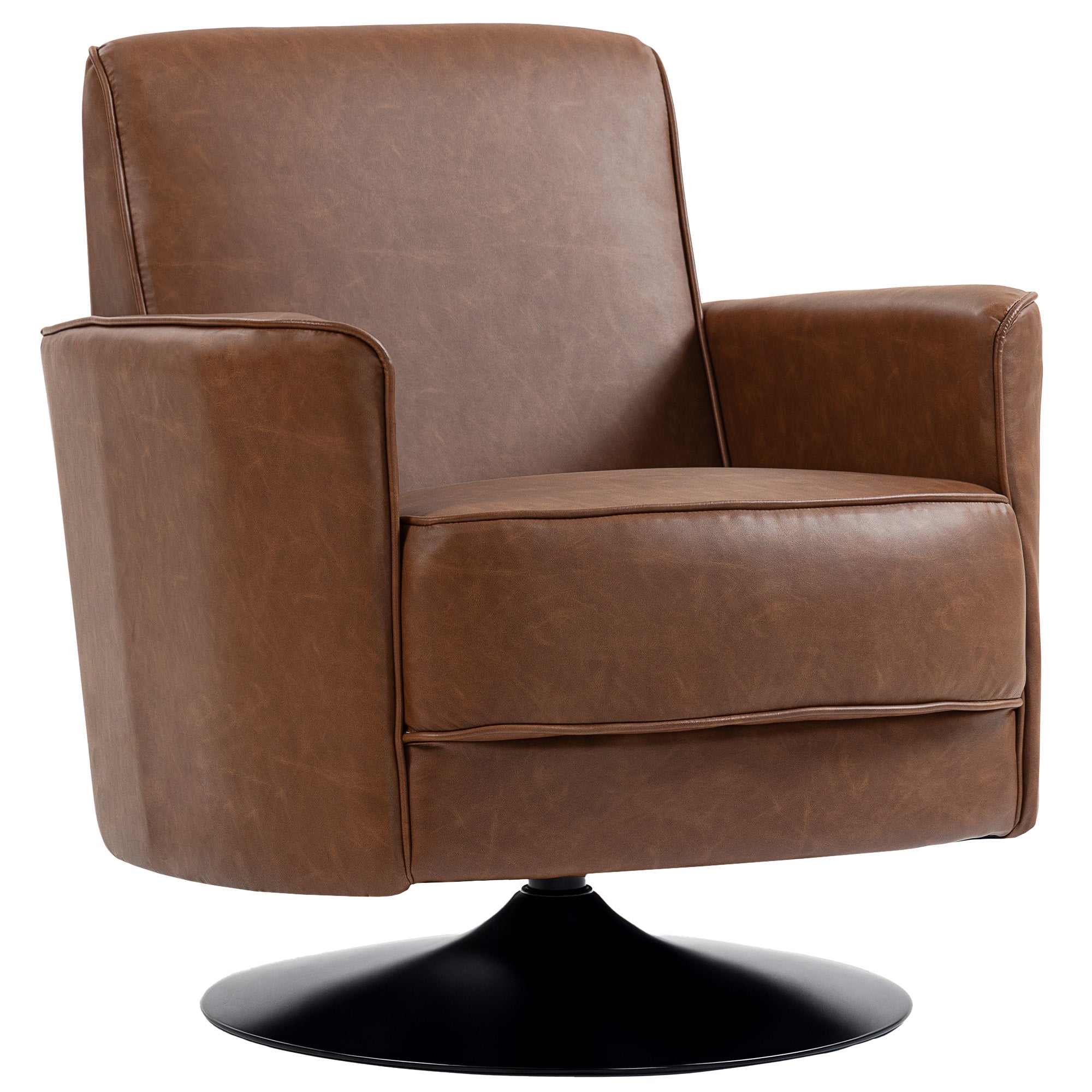 HOMCOM Upholstered Swivel Accent Chair with Pocket Spring Seat Support and 20cm Thick Padding, Brown 