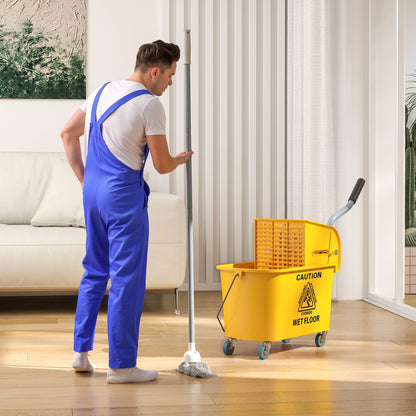 HOMCOM Mop Bucket with Wringer Set on Wheels for Floor Cleaning, 20 Litre Side Press Wringer with Handle and Mop, Yellow 