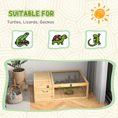 PawHut Tortoise House, Small Reptile Wooden House, with Mesh Roofs, Side Panels, for Turtles, Lizards, Geckos and Snakes