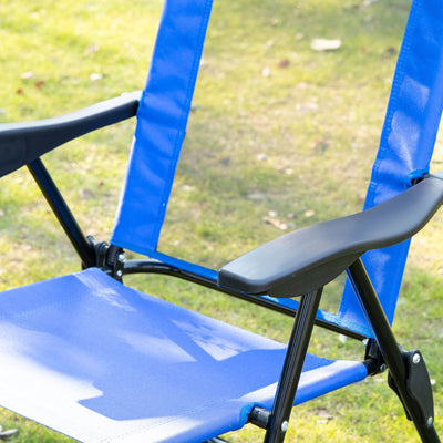 Outsunny Folding Garden Chairs Set of 2, 5-Position Recliner Camping Chair with High Back, All Weather Texteline Seat, Portable Outdoor Dining Chairs with Headrests for Patio, Picnic, Blue 
