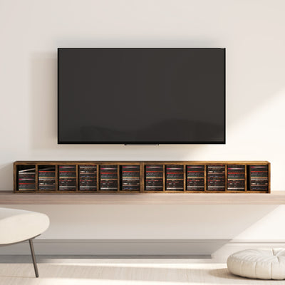 HOMCOM Set of 2 CD Media Display Shelf Unit Tower Rack with Adjustable Shelves, Rustic Brown 