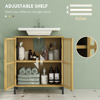 HOMCOM Bamboo-Blend Retro Cut-Out Under Sink Cabinet 