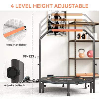 HOMCOM 45" Foldable Mini Fitness Trampoline, with Adjustable Foam Handle, Orange 