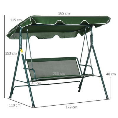 Outsunny 3-Seat Swing Chair Garden Swing Seat with Adjustable Canopy for Patio, Green 