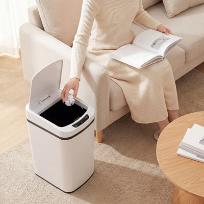 HOMCOM 12L Sensor Bin, Automatic Touchless Motion Sensor Kitchen Bin with Fingerprint Resistant Stainless Steel, White 