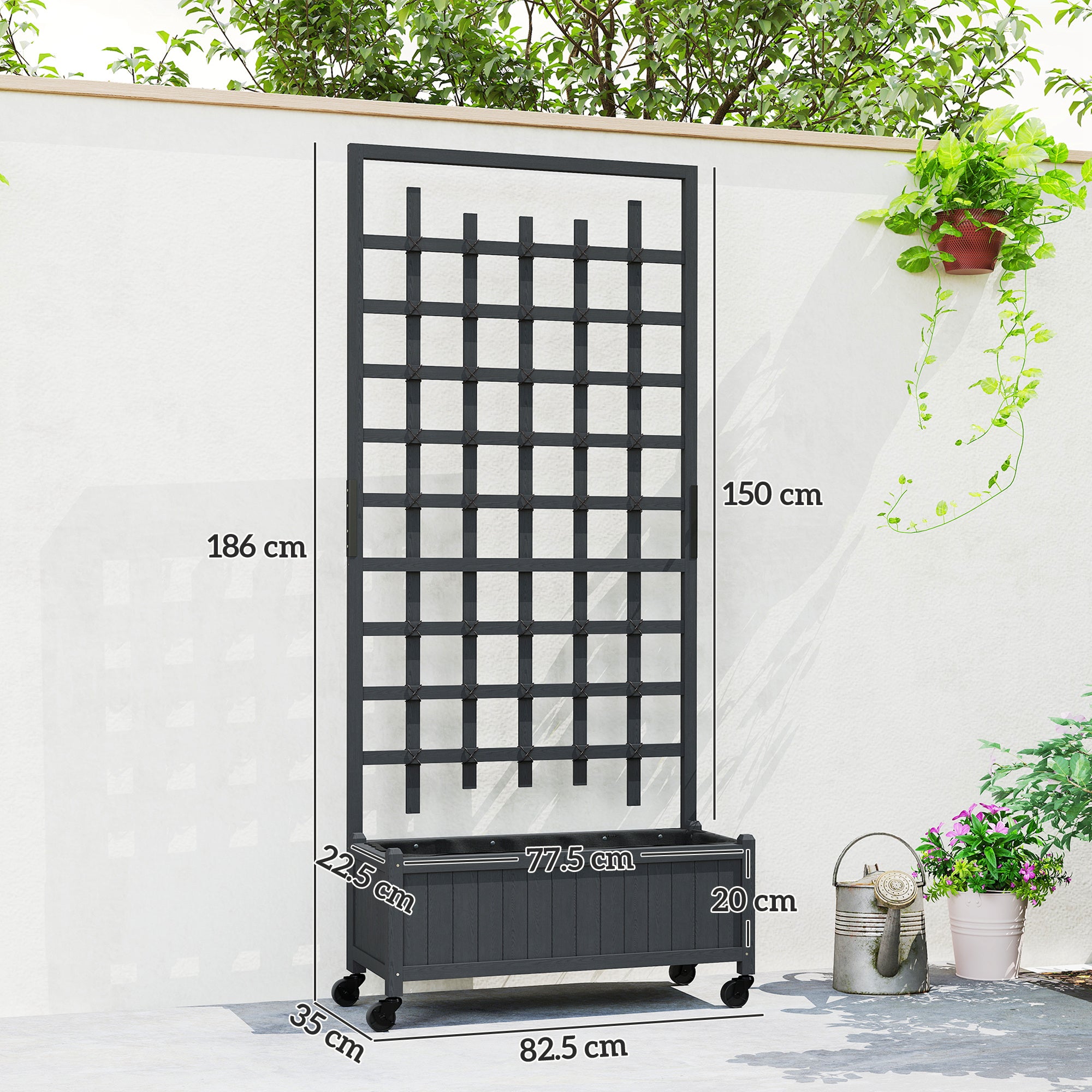 Outsunny Wooden Trellis Planter, Raised Garden Bed with Wheels, to Climb and Grow Vegetables, Herbs and Flowers, Grey 