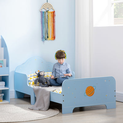 ZONEKIZ Space Themed Toddler Bed, Kids Bedroom Furniture, with Safety Rails - Blue 