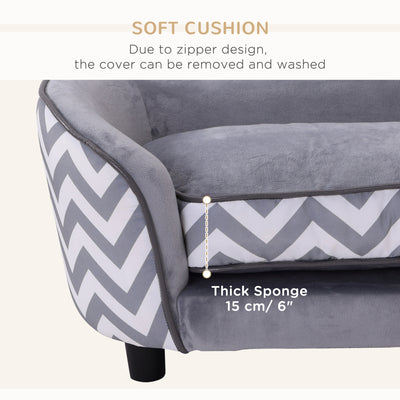 PawHut Dog Sofa Pet Couch for XS Dogs w/ Removable Sponge Padded Cushion - Grey 