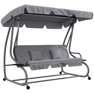 Outsunny Three-Person garden Swing Chair, with Adjustable Canopy - Light Grey 