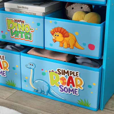 AIYAPLAY 3-Tier Kids Storage Unit with 9 Non-Woven Fabric Boxes for Toys, Books, for Bedroom, Nursery, Blue 
