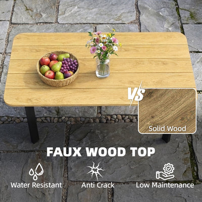 Outsunny Outdoor Garden Coffee Table, Garden Table with Slatted Wood Plastic Composite Top and Metal Frame, Brown 