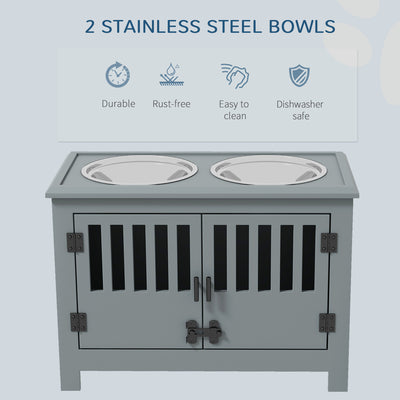 PawHut Raised Dog Bowls, Pet Feeding Station, with Storage, Food and Water Bowls, for Large Dogs - Grey 