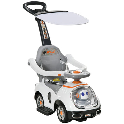 AIYAPLAY 3 in 1 Ride on Push Car, Cartoon Robot Theme Foot to Floor Slider w/ Handle Light Music Horn, Storage - White 