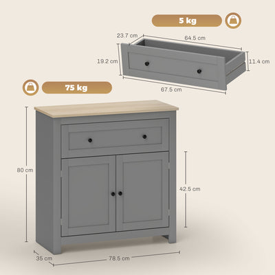 HOMCOM Sideboard Storage Cabinet, Morden Kitchen Cupboard with Adjustable Shelf, Drawer and Double Doors, Sideboard for Living Room, Dining Room, Hallway, Grey 