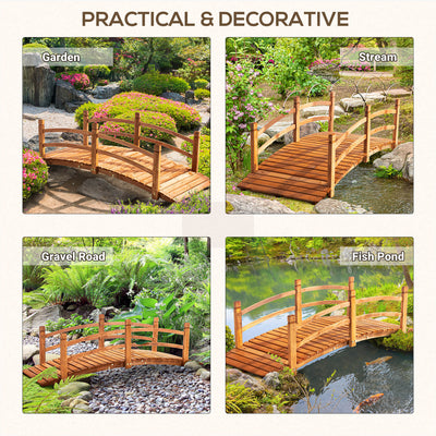 Outsunny 6FT Wooden Garden Bridge with Safety Railings, Classic Arc Footbridge for Stream Pond Walkway, Orange 